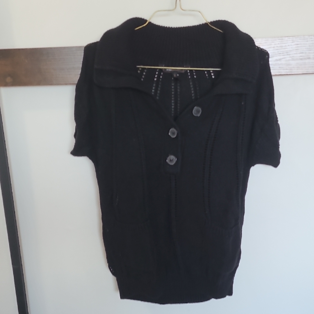 BCBGMaxAzria Black Cardigan Sweater Short-Sleeved Knit
